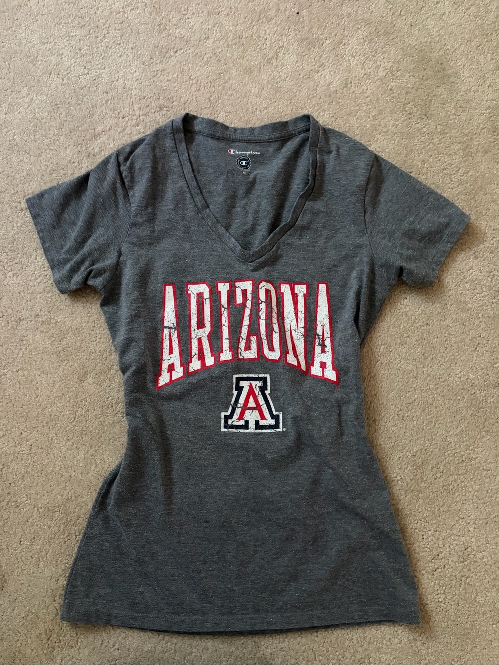 Champion Gray V-Neck T-Shirt with Red & White Arizona Logo